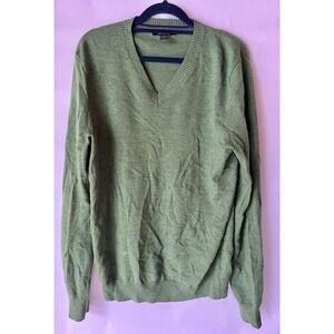 Banana Republic 100% Extra‎ Fine Merino Wool Sweater Green V-neck Mens Small